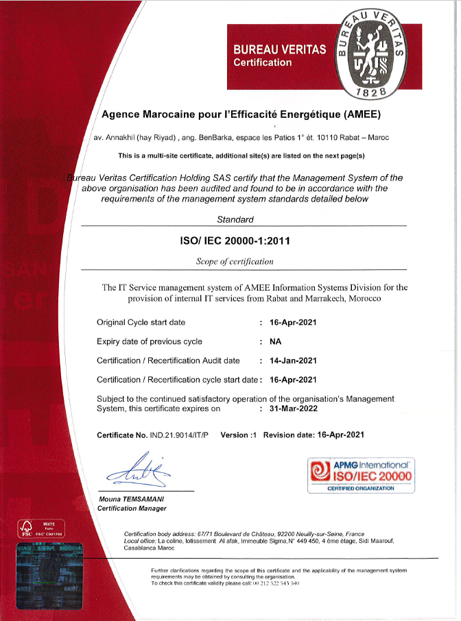 certifié ISO/IEC 20000-1 :2011 « Système de gestion des services IT »